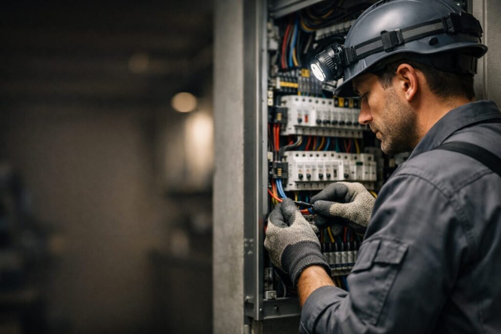 Professional electrician near me performing safe electrical services in a residential home