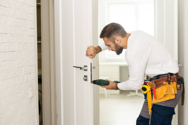 Professional locksmith near me repairing a residential door lock during an emergency lockout
