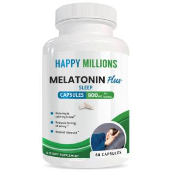 Happy Millions Melatonin Plus 10mg Sleep Support 60 Capsules Bottle