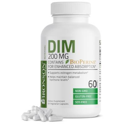 Bronson DIM 200 MG Supplement with BioPerine for Estrogen Metabolism 60 Capsules