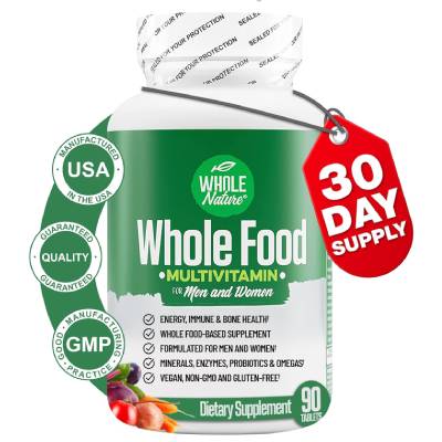 Whole Food Multivitamin for Men and Women 90 Tablets Made in USA and GMP Certified