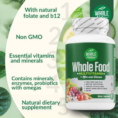 Whole Nature Whole Food Multivitamin for Men and Women with Folate and B12