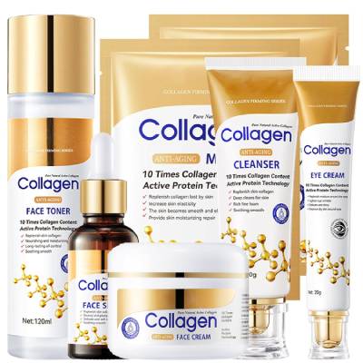 6Pcs Collagen Skin Care Set for Women including Cleanser Toner Serum Face Cream Eye Cream and Mask