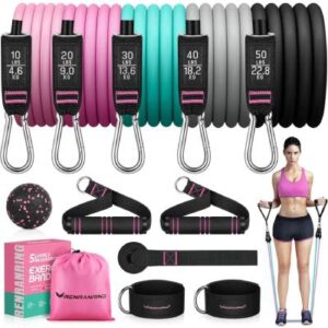 RENRANRING Resistance Bands Set 13-piece kit with 150LBS tension, handles, and door anchor