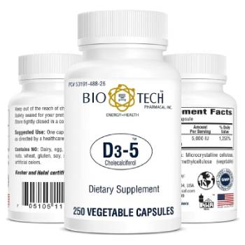 Bio-Tech Pharmacal Vitamin D3-5 Dietary Supplement Bulk Supply 250 Capsules