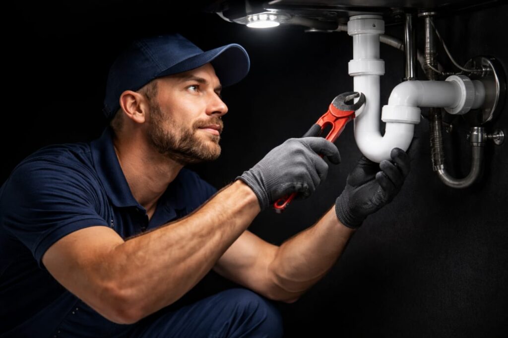 licensed plumber fixing water pipe repair service USA