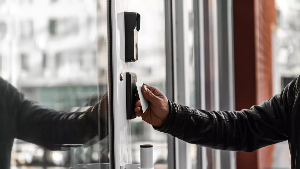 Commercial electronic access control system installed by an expert security technician