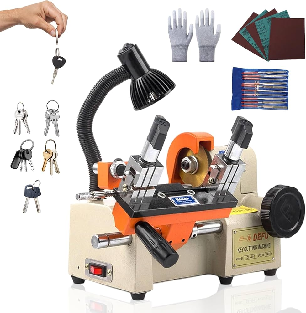 Mobile car locksmith near me cutting a new transponder key using precision machinery